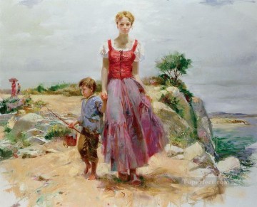 Mujer Painting - Pino Daeni madre e hijo hermosa mujer dama